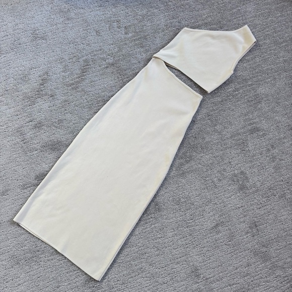 Zara Cream Cutout Midi Dress Blogger Favorite One Shoulder Size Small - Picture 2 of 8